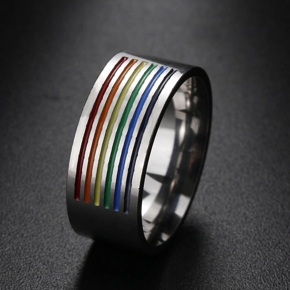 REDUCED Stainless Steel Wide Unisex Pride Ring S 8 - Picture 2 of 6